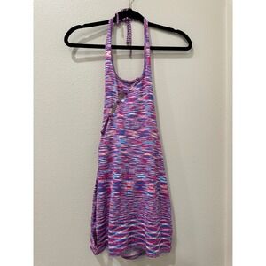 Beginning Boutique Pink Blue Space Dye Knit Halter Mini Dress Side Cutout Size 8